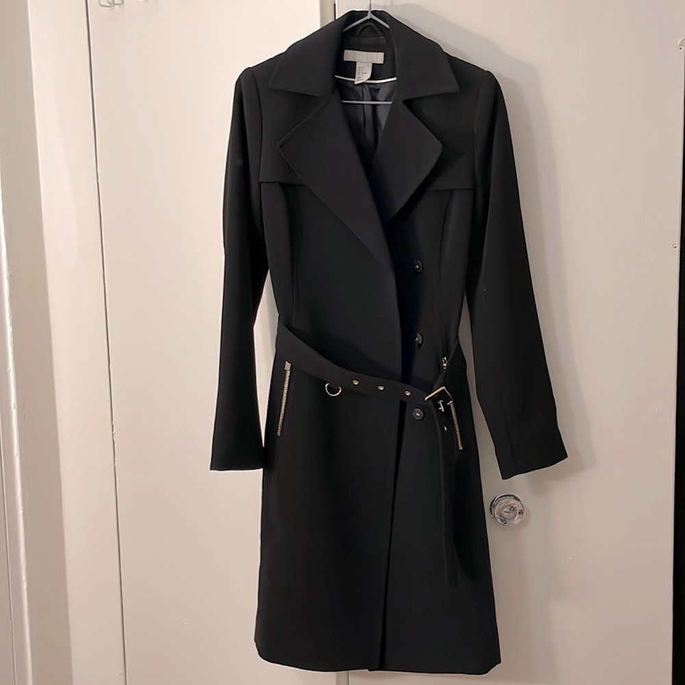 Black trench coat (standard fit, size two)